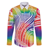 Aloha Pride Rainbow Tie Dye Family Matching Long Sleeve Bodycon Dress and Hawaiian Shirt Humpback Whale - Love is Love LT7 Dad's Shirt - Long Sleeve Colorful - Polynesian Pride