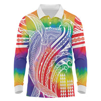 Aloha Pride Rainbow Tie Dye Long Sleeve Polo Shirt Humpback Whale - Love is Love