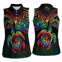 Hawaii Pride Women Sleeveless Polo Shirt Rainbow Swirls