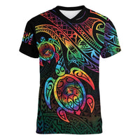 Hawaii Pride Women V-Neck T-Shirt Rainbow Swirls