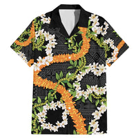 Aloha Festive Hawaii Family Matching Mermaid Dress and Hawaiian Shirt Mokihana - Maile and Ilima on Black LT7 Dad's Shirt - Short Sleeve Black - Polynesian Pride