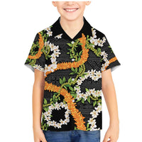 Aloha Festive Hawaii Family Matching Mermaid Dress and Hawaiian Shirt Mokihana - Maile and Ilima on Black LT7 Son's Shirt Black - Polynesian Pride