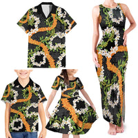 Aloha Festive Hawaii Family Matching Tank Maxi Dress and Hawaiian Shirt Mokihana - Maile and Ilima on Black LT7 - Polynesian Pride