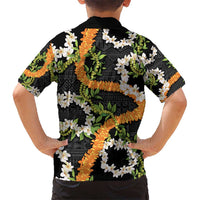 Aloha Festive Hawaii Kid Hawaiian Shirt Mokihana - Maile and Ilima on Black - Polynesian Pride
