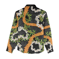 Aloha Festive Hawaii Women Casual Shirt Mokihana - Maile and Ilima on Black - Polynesian Pride