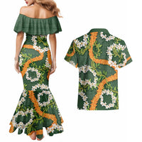 Aloha Festive Hawaii Couples Matching Mermaid Dress and Hawaiian Shirt Mokihana - Maile and Ilima on Forest Green LT7 - Polynesian Pride