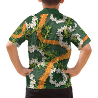 Aloha Festive Hawaii Family Matching Off Shoulder Short Dress and Hawaiian Shirt Mokihana - Maile and Ilima on Forest Green LT7 - Polynesian Pride