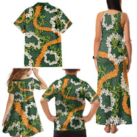 Aloha Festive Hawaii Family Matching Tank Maxi Dress and Hawaiian Shirt Mokihana - Maile and Ilima on Forest Green LT7 - Polynesian Pride