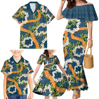 Aloha Festive Hawaii Family Matching Mermaid Dress and Hawaiian Shirt Mokihana - Maile and Ilima on Navy Blue LT7 - Polynesian Pride