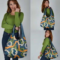Aloha Festive Hawaii Grocery Bag Mokihana - Maile and Ilima on Navy Blue - Polynesian Pride