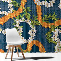Aloha Festive Hawaii Window Curtain Mokihana - Maile and Ilima on Navy Blue - Polynesian Pride
