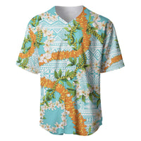 Aloha Festive Hawaii Baseball Jersey Mokihana - Maile and Ilima on Turquoise LT7 Turquoise - Polynesian Pride