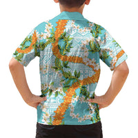 Aloha Festive Hawaii Family Matching Puletasi and Hawaiian Shirt Mokihana - Maile and Ilima on Turquoise LT7 - Polynesian Pride