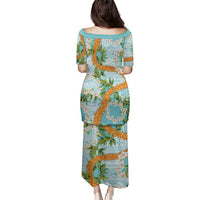 Aloha Festive Hawaii Family Matching Puletasi and Hawaiian Shirt Mokihana - Maile and Ilima on Turquoise LT7 - Polynesian Pride