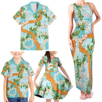 Aloha Festive Hawaii Family Matching Tank Maxi Dress and Hawaiian Shirt Mokihana - Maile and Ilima on Turquoise LT7 - Polynesian Pride