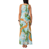 Aloha Festive Hawaii Family Matching Tank Maxi Dress and Hawaiian Shirt Mokihana - Maile and Ilima on Turquoise LT7 - Polynesian Pride