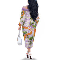 Aloha Festive Hawaii Family Matching Off The Shoulder Long Sleeve Dress and Hawaiian Shirt Mokihana - Maile and Ilima on Lilac LT7 - Polynesian Pride