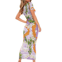 Aloha Festive Hawaii Family Matching Short Sleeve Bodycon Dress and Hawaiian Shirt Mokihana - Maile and Ilima on Lilac LT7 - Polynesian Pride