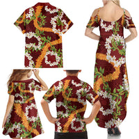Aloha Festive Hawaii Family Matching Summer Maxi Dress and Hawaiian Shirt Mokihana - Maile and Ilima on Crimson LT7 - Polynesian Pride