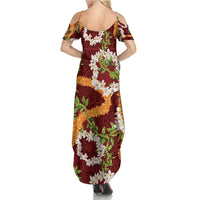 Aloha Festive Hawaii Family Matching Summer Maxi Dress and Hawaiian Shirt Mokihana - Maile and Ilima on Crimson LT7 - Polynesian Pride