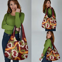 Aloha Festive Hawaii Grocery Bag Mokihana - Maile and Ilima on Crimson - Polynesian Pride