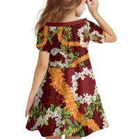 Aloha Festive Hawaii Kid Short Sleeve Dress Mokihana - Maile and Ilima on Crimson - Polynesian Pride