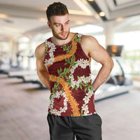 Aloha Festive Hawaii Men Tank Top Mokihana - Maile and Ilima on Crimson - Polynesian Pride
