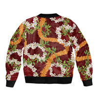 Aloha Festive Hawaii Sleeve Zip Bomber Jacket Mokihana - Maile and Ilima on Crimson LT7 - Polynesian Pride