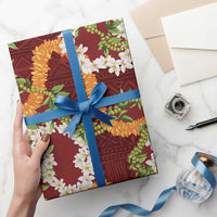 Aloha Festive Hawaii Wrapping Paper Mokihana - Maile and Ilima on Crimson