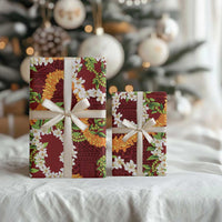 Aloha Festive Hawaii Wrapping Paper Mokihana - Maile and Ilima on Crimson