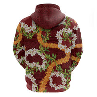 Aloha Festive Hawaii Zip Hoodie Mokihana - Maile and Ilima on Crimson - Polynesian Pride