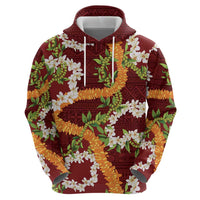 Aloha Festive Hawaii Zip Hoodie Mokihana - Maile and Ilima on Crimson - Polynesian Pride