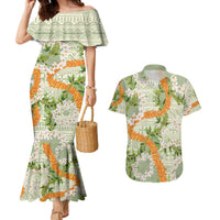 Aloha Festive Hawaii Couples Matching Mermaid Dress and Hawaiian Shirt Mokihana - Maile Leis in Muted Summer LT7 Sage Green - Polynesian Pride