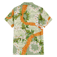 Aloha Festive Hawaii Family Matching Off The Shoulder Long Sleeve Dress and Hawaiian Shirt Mokihana - Maile Leis in Muted Summer LT7 - Polynesian Pride