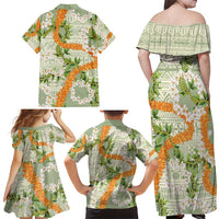 Aloha Festive Hawaii Family Matching Off Shoulder Maxi Dress and Hawaiian Shirt Mokihana - Maile Leis in Muted Summer LT7 - Polynesian Pride