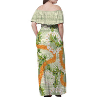 Aloha Festive Hawaii Family Matching Off Shoulder Maxi Dress and Hawaiian Shirt Mokihana - Maile Leis in Muted Summer LT7 - Polynesian Pride