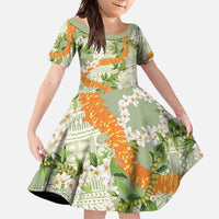 Aloha Festive Hawaii Family Matching Summer Maxi Dress and Hawaiian Shirt Mokihana - Maile Leis in Muted Summer LT7 Daughter's Dress Sage Green - Polynesian Pride