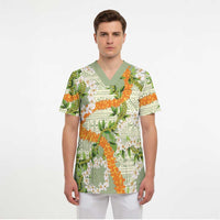 Aloha Festive Hawaii Scrub Top Mokihana - Maile Leis in Muted Summer - Polynesian Pride
