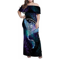 Polynesian Tala Manta Ray Family Matching Off Shoulder Maxi Dress and Hawaiian Shirt Nowhere You Could Go That I Won't Be With You LT7 Mom's Dress Purple Teal - Polynesian Pride