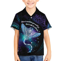Polynesian Tala Manta Ray Family Matching Off Shoulder Maxi Dress and Hawaiian Shirt Nowhere You Could Go That I Won't Be With You LT7 Son's Shirt Purple Teal - Polynesian Pride