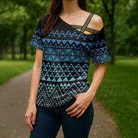 Maori Niho Taniwha Te Wheiao Cross Shoulder Shirt Moana Blue - Polynesian Pride
