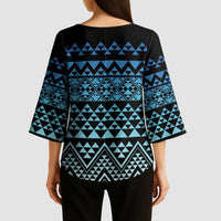 Maori Niho Taniwha Te Wheiao Kimono Sleeve Blouse Moana Blue - Polynesian Pride