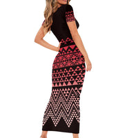 Maori Niho Taniwha Te Wheiao Family Matching Short Sleeve Bodycon Dress and Hawaiian Shirt Terracotta LT7 - Polynesian Pride