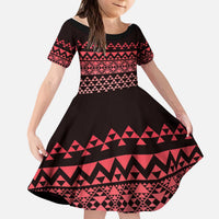 Maori Niho Taniwha Te Wheiao Kid Short Sleeve Dress Terracotta - Polynesian Pride