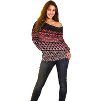 Maori Niho Taniwha Te Wheiao Off Shoulder Sweater Terracotta - Polynesian Pride