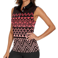 Maori Niho Taniwha Te Wheiao Women Sleeveless Polo Shirt Terracotta - Polynesian Pride
