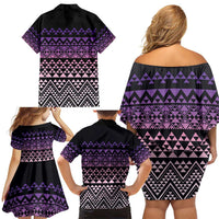 Maori Niho Taniwha Te Wheiao Family Matching Off Shoulder Short Dress and Hawaiian Shirt Waiporoporo LT7 - Polynesian Pride
