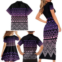 Maori Niho Taniwha Te Wheiao Family Matching Short Sleeve Bodycon Dress and Hawaiian Shirt Waiporoporo LT7 - Polynesian Pride