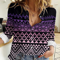 Maori Niho Taniwha Te Wheiao Women Casual Shirt Waiporoporo LT7 Female Purple - Polynesian Pride