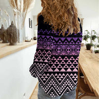 Maori Niho Taniwha Te Wheiao Women Casual Shirt Waiporoporo LT7 - Polynesian Pride